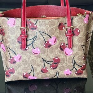Coach Cherry Print Tan and Red Tote Bag